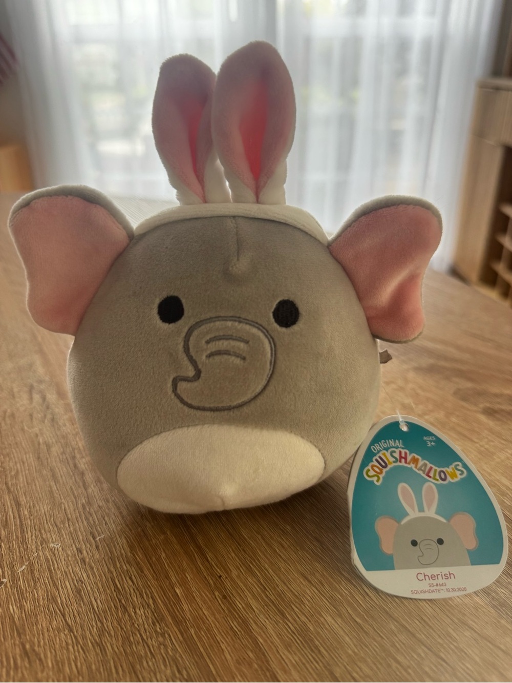 Squishmallows Cherish Gray and Pink Bunny-Eared Elephant Plush
